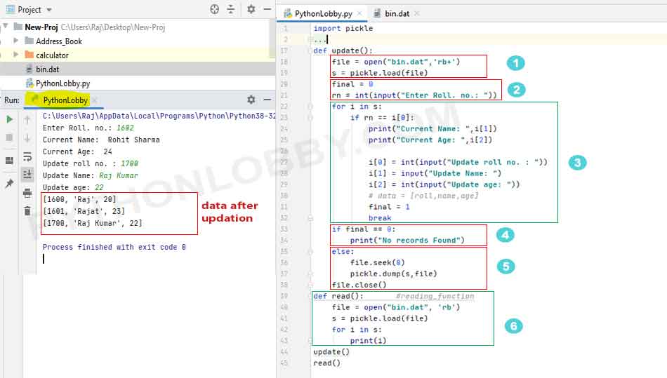 Updating Record in Binary File in Python Programming