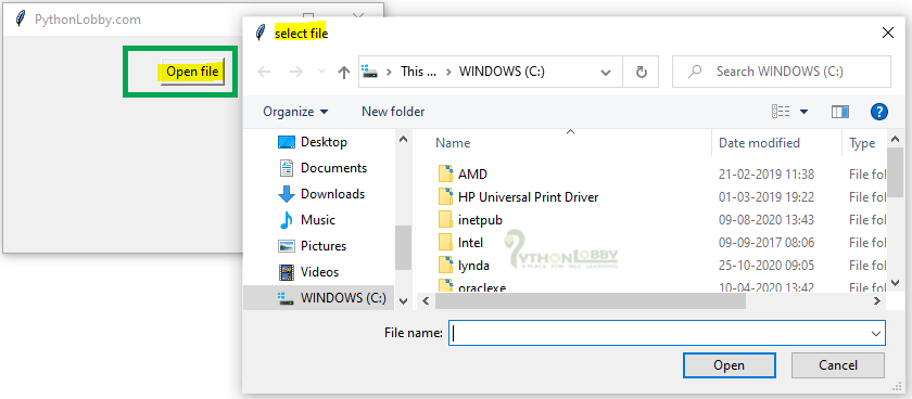 open file dialog in tkinter